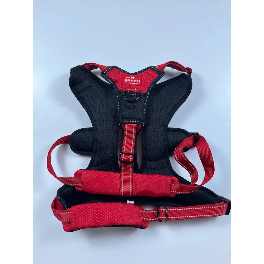 Tuff Pupper Red Heavy Duty Adjustable Dog Harness Reflective Mesh XL No Escape